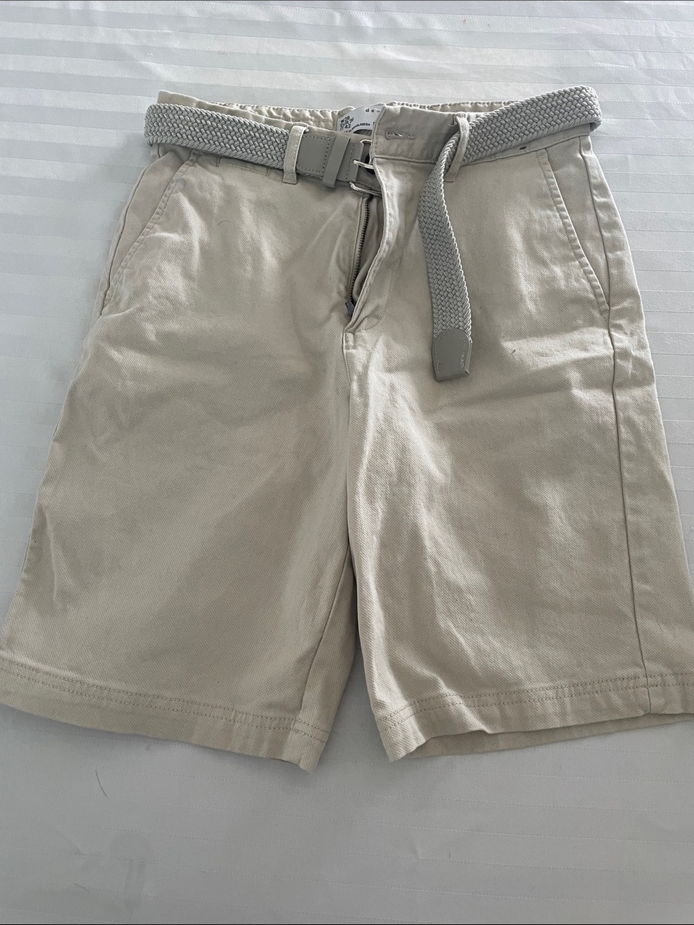 Primark Beige Flat-Front Men's Shorts with Woven Belt